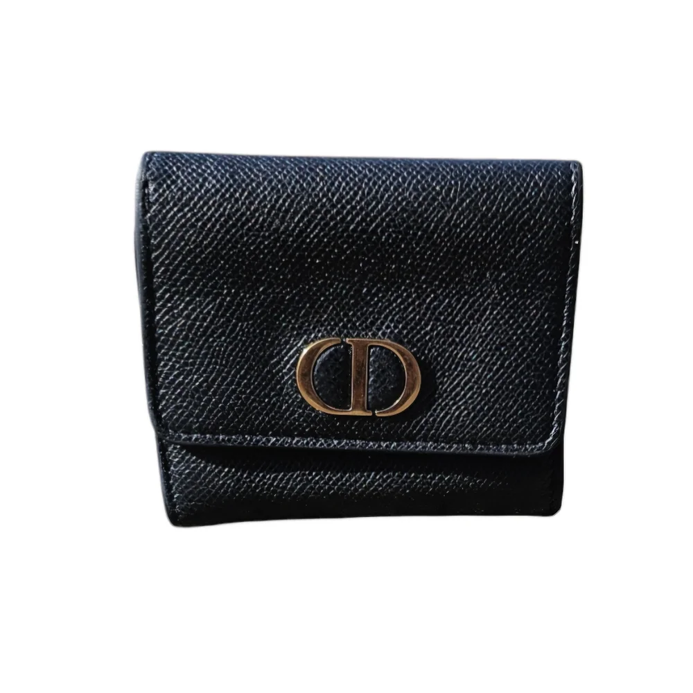 Authentic Christian Dior Calfskin Montaigne Black Leather Tri Fold Wallet